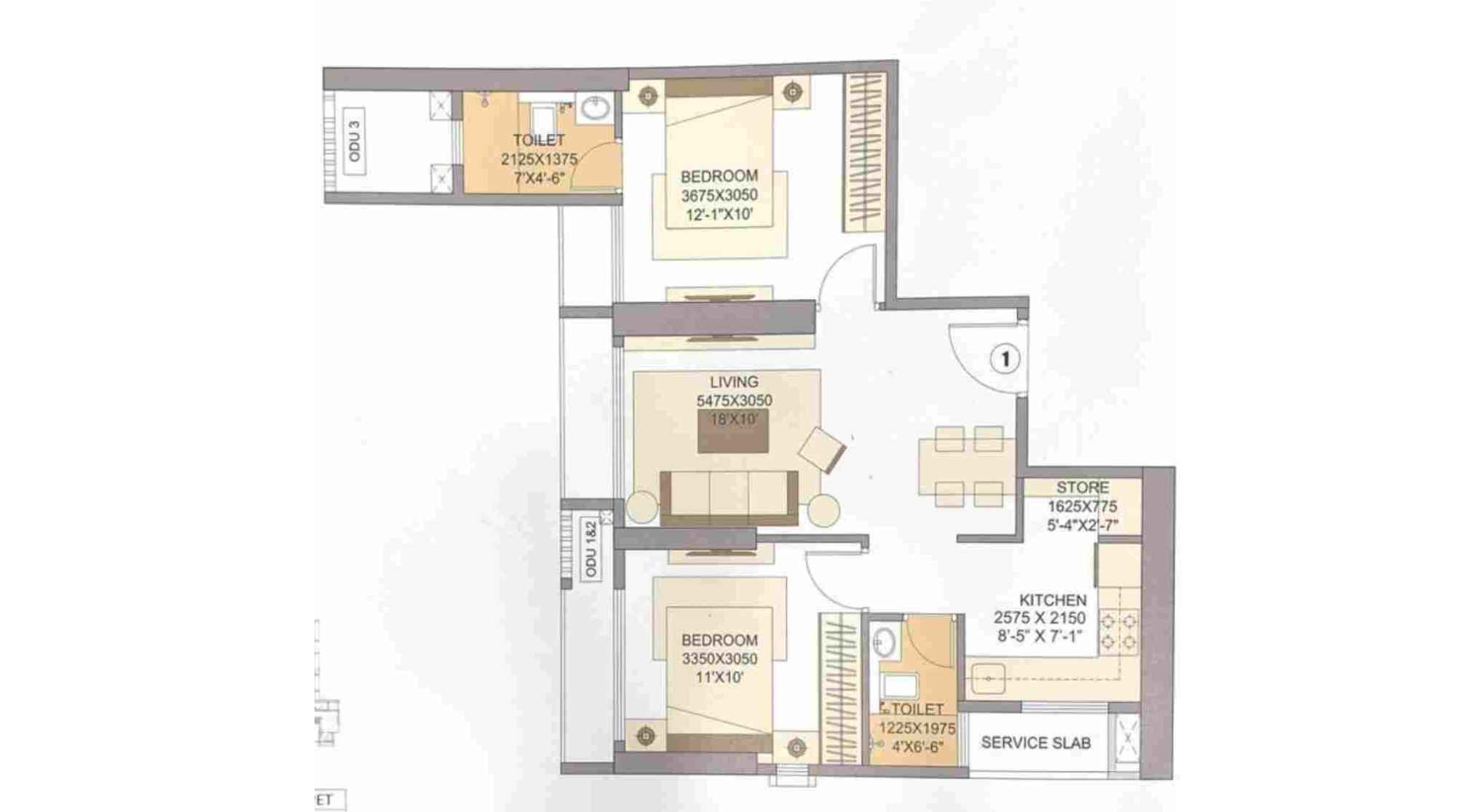 Sheth-Auris-Tower-B-Clara-Floor-Plan-2-BHK-570-sqft-Unit-1